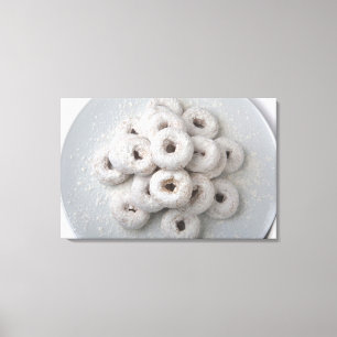 Sluiting van poederdonuts in een bord canvas afdruk