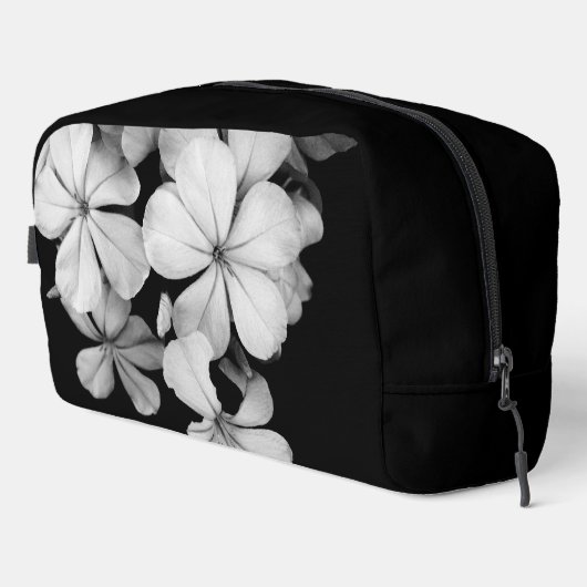 Sluiting van zwarte en witte bloemen toilettasje (Rechterhoek)