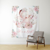 Sluitingsbanner voor baby shower met meisje wandkleed (In situ)