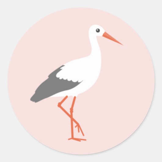 Sluitzegel ooievaar roze ronde sticker (Voorkant)