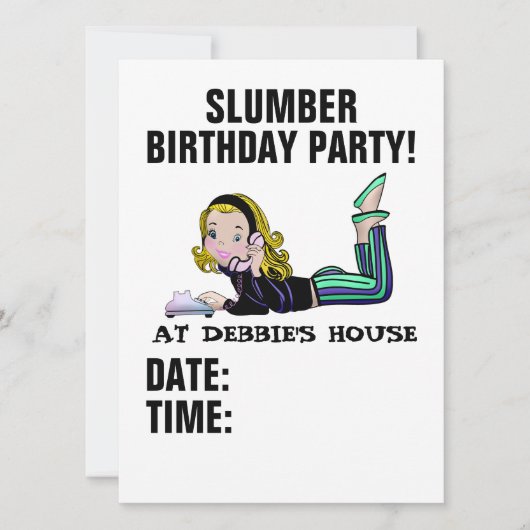 SLUMBER BIRTHDAY RETRO GIRL INVITATIONS KAART (Voorkant)