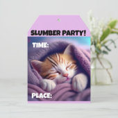 SLUMBER PARTIJCUTE SLEEPING CAT INVITATIONS KAART (Staand voorkant)