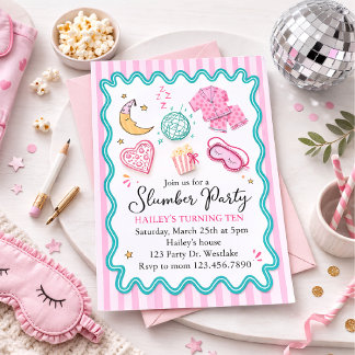 Slumber Party Birthday Invitation – Pink Pajama Sl Kaart