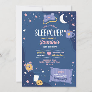 Slumber Party Birthday Sleepover Cute Girls Blue Kaart