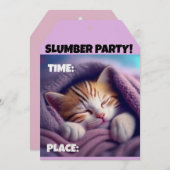 SLUMBER PARTY CUTE SLEEPING CAT INVITATIONS (Devant / Derrière)