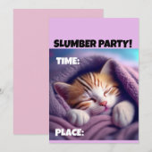 SLUMBER PARTY CUTE SLEEPING CAT INVITATIONS (Devant / Derrière)