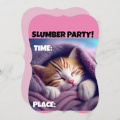 SLUMBER PARTY CUTE SLEEPING CAT INVITATIONS (Devant / Derrière)