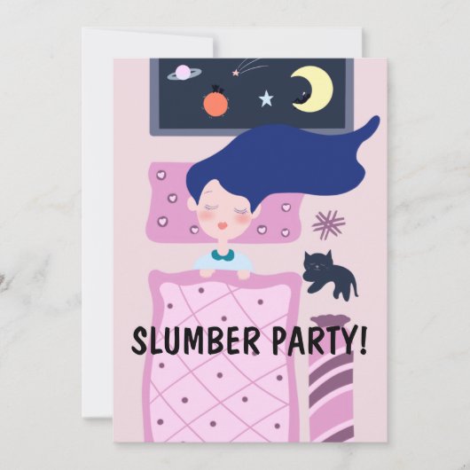 SLUMBER PARTY FILLE & CAT CUTE INVITATIONS (Devant)