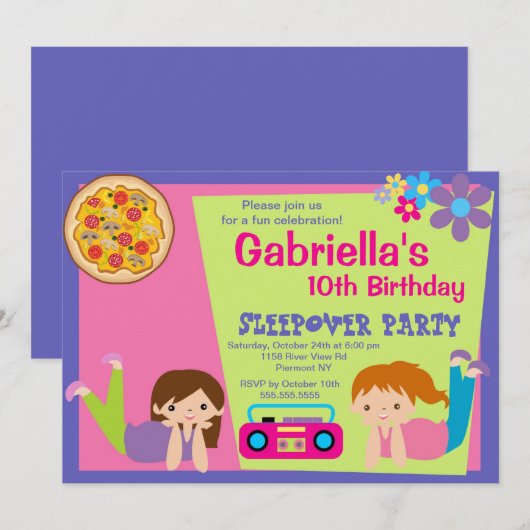 Slumber Party Fun Birthday Uitnodiging (Voorkant / Achterkant)