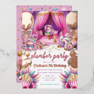 Slumber Party Girl Verjaardag Rose Goud Folie Uitnodiging