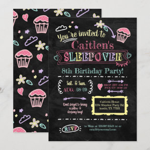 Slumber Party Sleepover Verjaardag Chalkboard Dood Kaart