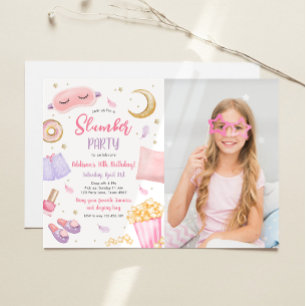 Slumber Party Sluepover Girl Spa Pink Birthday Inv Kaart