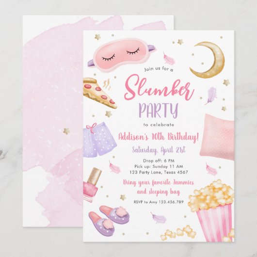 Slumber Party Sluepover Girl Spa Pink Birthday Kaart (Voorkant / Achterkant)