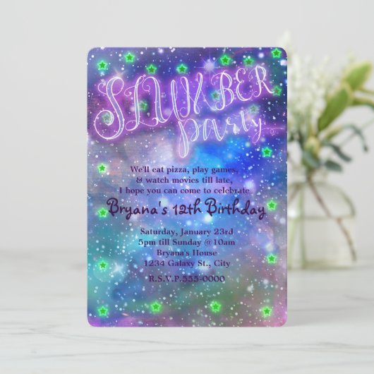 SLUMBER PARTY Space Galaxy Invitations d'anniversa (Debout devant)