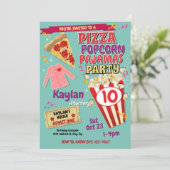 Slumber Party Uitnodiging Pizza Popcorn Uitnodigin (Staand voorkant)