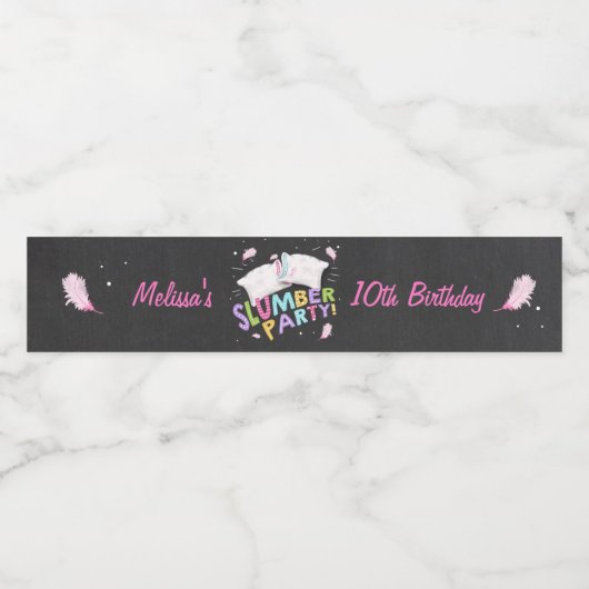 Slumber party Waterfles label Sleepover Feather Waterfles Etiket (Enkel label)