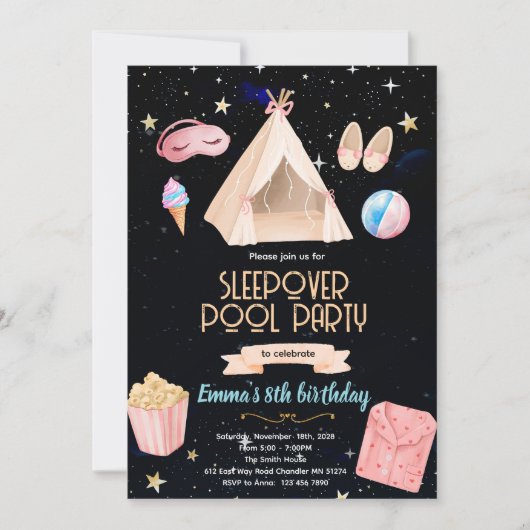 Slumber Pool birthday Party Invitation (Devant)