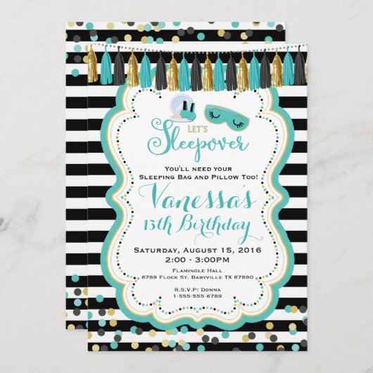 Slumber Sleepover Birthday Party Invitation Kaart (Voorkant / Achterkant)