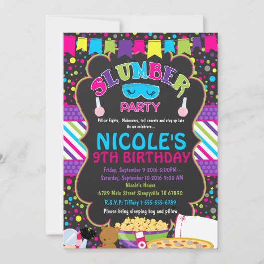 Slumber Sleepover Birthday Party Invitation Kaart (Voorkant)
