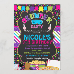 Slumber Sleepover Birthday Party Invitation Kaart