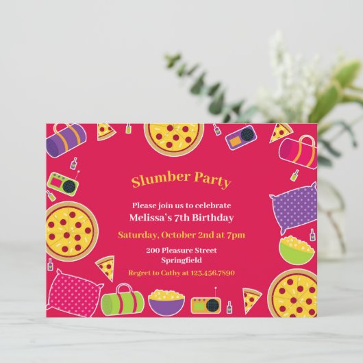 Slumber Verjaardagsfeest Platte Uitnodiging (Staand voorkant)