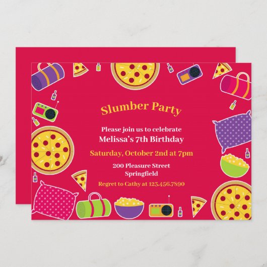 Slumber Verjaardagsfeest Platte Uitnodiging (Voorkant / Achterkant)