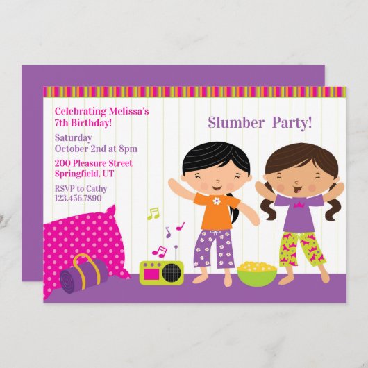 Slumber Verjaardagsfeest Platte Uitnodiging (Voorkant / Achterkant)