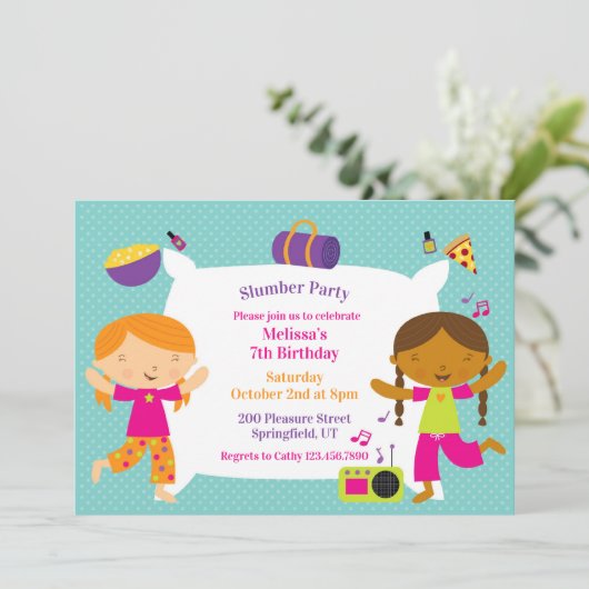 Slumber Verjaardagsfeest Platte Uitnodiging (Staand voorkant)