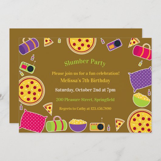 Slumber Verjaardagsfeest Platte Uitnodiging (Voorkant / Achterkant)