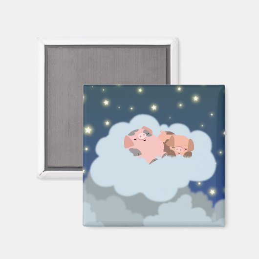 Slumberende Biggen cartoon magneet (Voorkant / Achterkant)