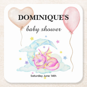 Slumbering Dragon Dreams - Baby shower Vierkante Kartonnen Onderzetter