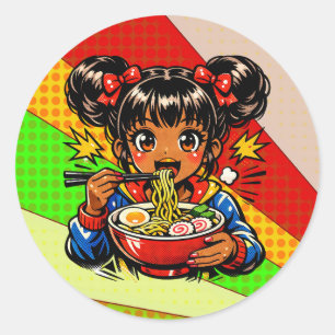 Slurp Nom Anime Meisje Ramen Noedels Ronde Sticker