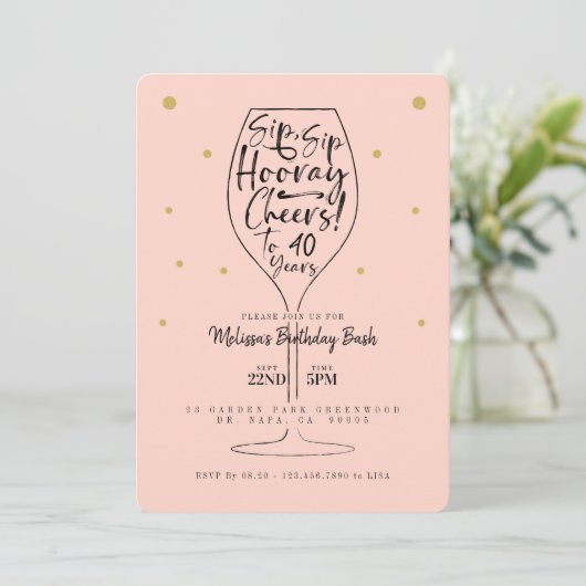 Slurp, Slurp Hoera Proost Zwarte & Roze Wijn Verja Kaart (Staand voorkant)