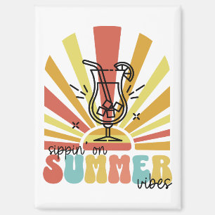 Slurpend aan Zomer Vibes, Retro Zon, Cocktail Glas Magneet