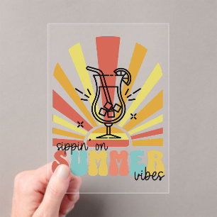Slurpend aan zomerstemming, Retro zon, Cocktailgla Acryl Uitnodigingen