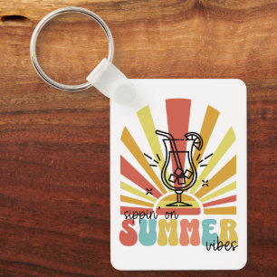 Slurpend aan zomerstemming, Retro zon, Cocktailgla Sleutelhanger