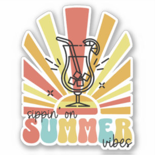 Slurpend aan zomerstemming, Retro zon, Cocktailgla Sticker