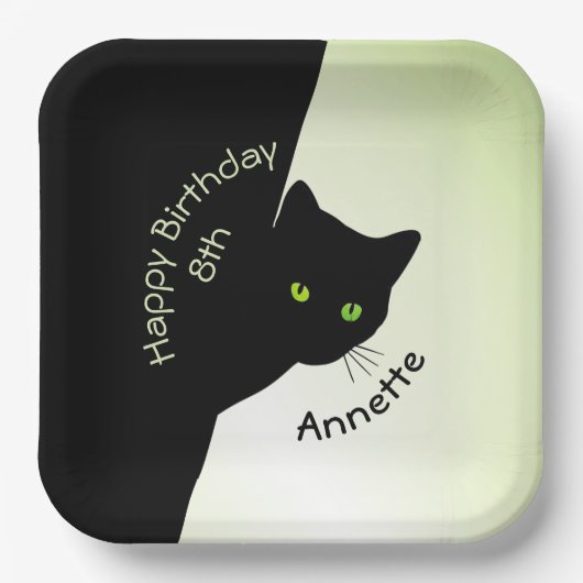 Sly Black Cat Happy Birthday Year en naam Papieren Bordje (Voorkant)
