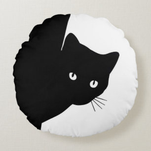 Sly Black Cat Rond Kussen