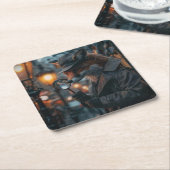 Sly fox detective in een noir setting vierkante kartonnen onderzetter (Schuin)