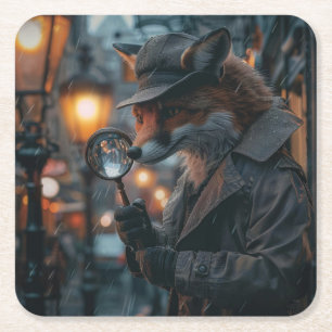 Sly fox detective in een noir setting vierkante kartonnen onderzetter