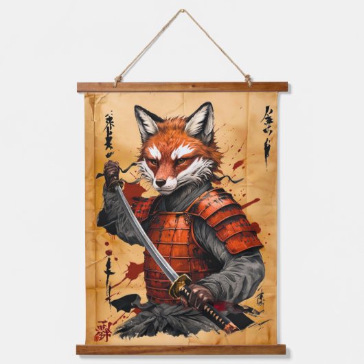 Sly Fox Samurai Warrior - Japanse inktstijl Hangend Wandkleed (Voorkant)