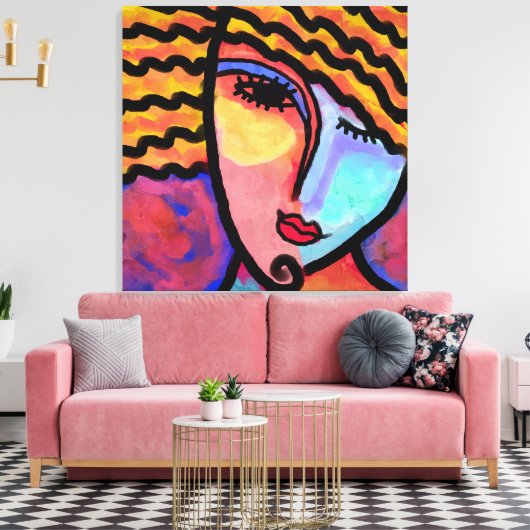 Sly Grin Abstract digitaal schilderen van een vrou Canvas Afdruk (Insitu (Woonkamer))