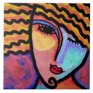 Sly Grin Abstract digitaal schilderen van een vrou Tegeltje