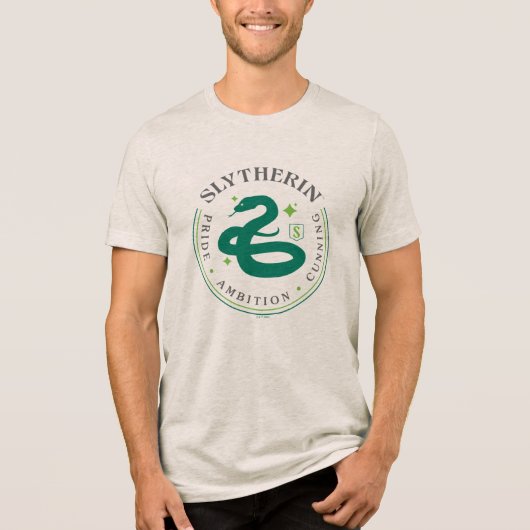 SLYTHERIN™ Green Snake House Pride Badge Tri-Blend Shirt (Voorkant)