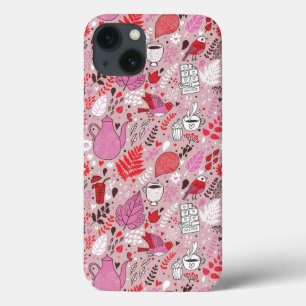 Smaak patroon met vogels en bloemen iPhone 13 hoesje