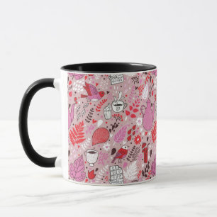 Smaak patroon met vogels en bloemen mok