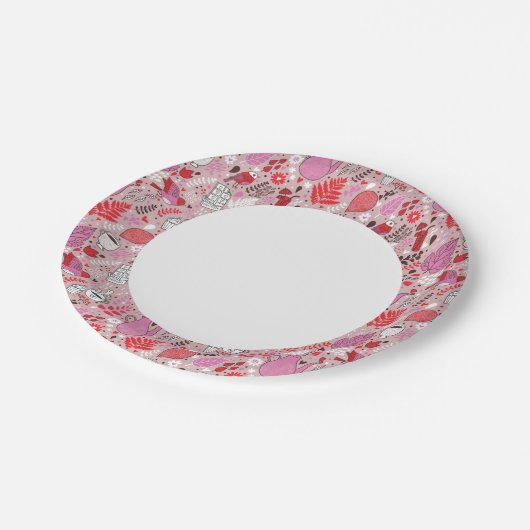 Smaak patroon met vogels en bloemen papieren bordje (Gekanteld)