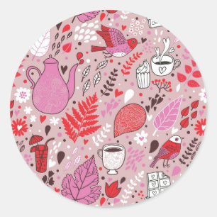 Smaak patroon met vogels en bloemen ronde sticker