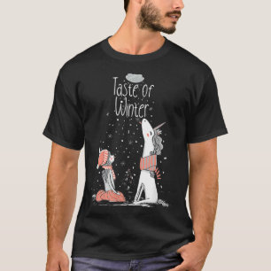 Smaak van wintersneeuw vallend meisje eenhoorn wol t-shirt